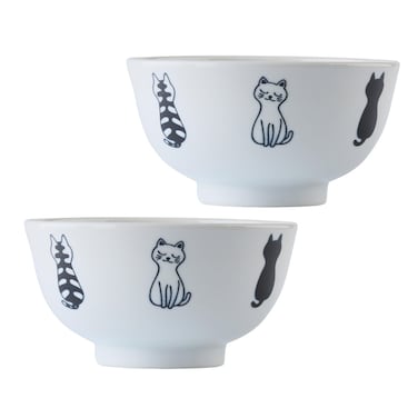 Mino Ware Donburi Rice Bowls Set, Set of 2, Sitting Cats Design, Lightweight, Japanese Ceramic Small Donburi Bowls, Microwave/Dishwasher Safe, 20.4 floz