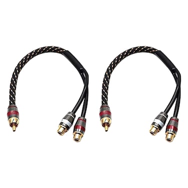 Sydien 2Pcs 12 Inch RCA Splitter 1 Male 2 Female Nylon Braided RCA Y Cable RCA Y Splitter Audio Video Adapter Cable