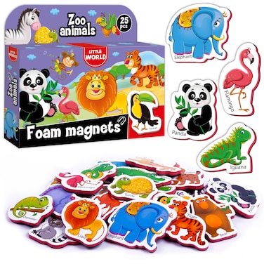 Little World Large Set of 25 Foam Fridge Magnets for Toddlers 1-3 - Refrigerator Magnets for Kids &acirc;&euro;&ldquo; Baby Magnets for Refrigerator 1 Year Old - Zoo Magnetic Animals - Animal Magnets for Toddlers 1-3
