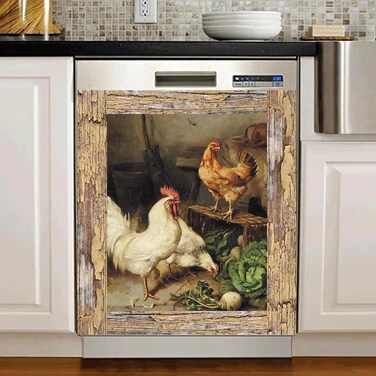 Chicken Dishwasher Cover Magnet,Farmhouse Rooster Refrigerator Decal,Farm Fridge Magnetic Kitchen Decor,Dishwasher Panel Decal Home Appliance Sticker 23&amp;quot;x26