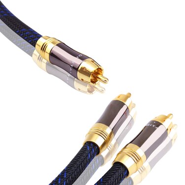 KUYIOHIFI Dual Shielded (OD 8.0mm) 1 RCA Male to 2 RCA Male Audio Cable RCA Y-Adapter Subwoofer Cable (2 Feet)