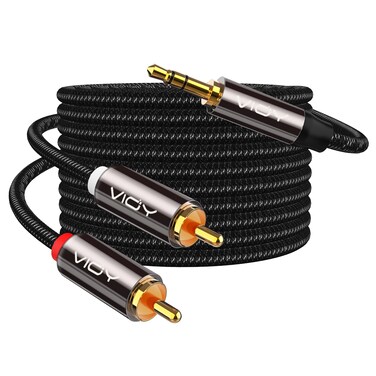 VIOY RCA to 3.5 mm Cable (30 FT), Gold-Plated Nylon Braided 3.5 mm Male to 2RCA Male Auxiliary Stereo Audio Y Splitter Smartphones, MP3, Tablets, Speakers, Home Theater, HDTV