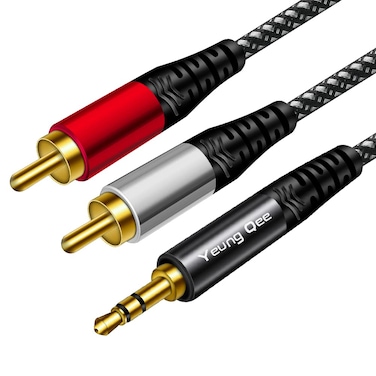 3.5mm to 2 RCA Audio Cable 20 ft,Yeung Qee Nylon Braided 3.5mm Male to 2RCA Male Stereo Audio Y Adapter cable AUX RCA Splitter Cord Compatible with Smartphones, MP3, Tablets, Speakers, HDTV (20FT/6M)