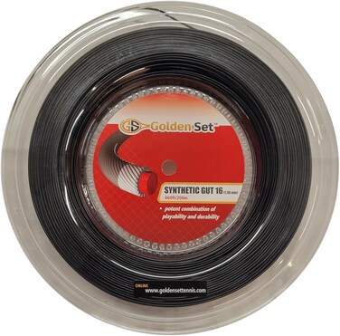 Golden Set Synthetic Gut 16g (1.30mm), Reel (660ft/200m), Tennis String (Black)