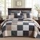 PERHOM 100% Cotton King Size Quilt Set - Lightweight Bedding Set, Real-Patchwork Plaid Pattern Printed Farmhouse Bedspreads, Soft Reversible Coverlet Comforter for All Season, 3 Pieces