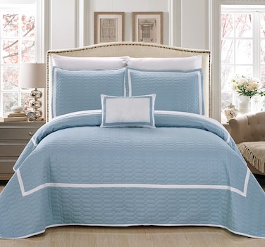 Chic Home 8 Piece Mesa Quilt Cover Set, Queen, Blue