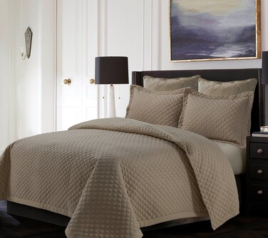 Tribeca Living, Solid 3-Piece Bedspread Coverlet with Matching Pillow Shams, Super Soft, Fade and Wrinkle Resistant Brisbane Oversized Quilt Bedding Set, Queen, Taupe