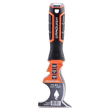 VANQUISH 10 In 1 Stainless Steel Putty Knife Paint Scraper with Soft Grip Handle and Metal Hammer End (3569)