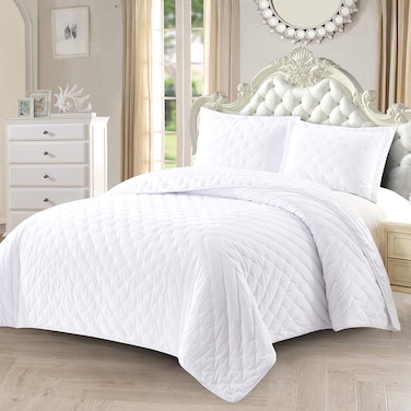 Royal Hotel Bedding Fluffy Velvet Queen Size Quilt, Velevt White 92x96 Inches Coverlet 3pc Set, Oversized Luxury 100% Velvet Quilt Queen White