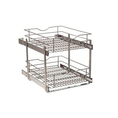 Knape &amp; Vogt Simply Put 17.5-in W x 14.7-in H Metal 2-Tier Pull Out Cabinet Basket, 17 Inch, Frosted Nickel