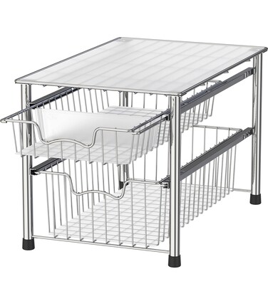 Simple Houseware Stackable 2 Tier Sliding Basket Organizer Drawer, Chrome