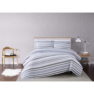 Truly Soft Everyday Truly Soft Curtis Stripe Quilt Set, Twin XL, White/Grey