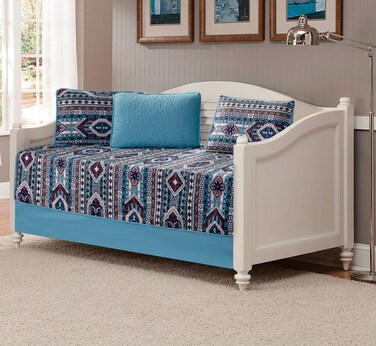 Rustic Western Southwestern Native American Quilt Set in Beige Taupe Brown Turquoise and Navy Blue Colors - Bedspread Set San Antonio (Daybed)