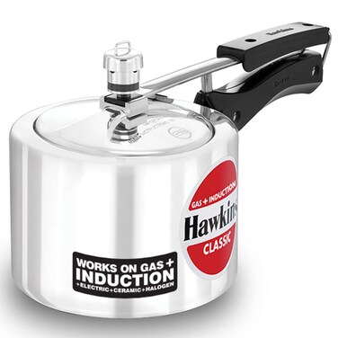 Hawkins Classic 2-Liter inner lid aluminum pressure cooker, induction cooker, wide design pan cooker, best cooker, silver (ICL2T)