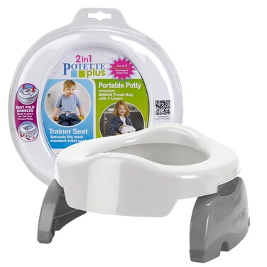 Kalencom Potette Plus 2-in-1 Travel Potty and Trainer Seat - Dual-Purpose Potty Training Toilet Seat - Portable Potty for Toddler Travel - With Durable, Lock-In Legs and Splash Guard - Grey