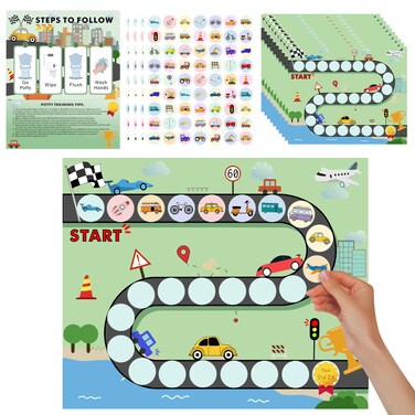 ZCCLINN 15PCS Cars Potty Training Chart - Race Car Transportation Themed Potty Training Reward Chart with Stickers for Toddlers Girls Boys, Vehicle Sticker Chart for Kids Going Toilet Potties Trained