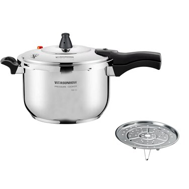 VITASUNHOW Stainless Steel Pressure Cooker with Steamer Basket Faster Cooking and Safety Pressure Release (11-Liter)
