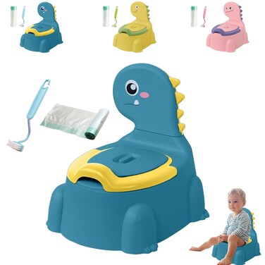 GYSYELL Potty Training Toilet for Boys and Girls,Dinosaur Potty Chair with Non-Slip Rubber Mat for Toddlers,Portable Potty Training Seat with 1 Roll Cleaning Bags for Baby and Kids