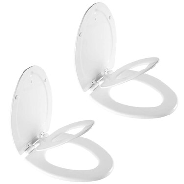 Mayfair NextStep2 Toilet Seat with Toddler Potty Training Seat Built-In, Slow Close, Easy Clean, Magnetic Removable Kids Seat, ELONGATED, White, 2-Pack