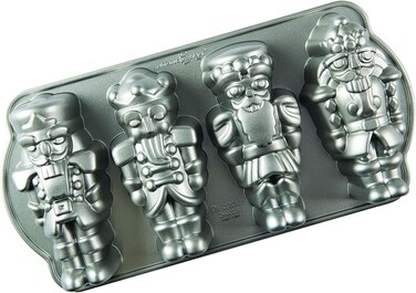 Nordic Ware Nutcracker Sweets Cast Cakelet Pan, 6 Cup Capacity, Silver