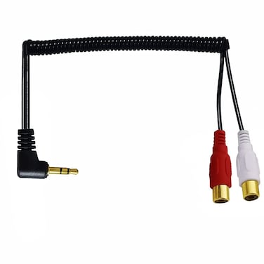 Seadream Coiled 3.5mm to 2 RCA Female Cable;Coiled Gold Plated 3.5mm 1/8 Stereo Mini Jack Angled Male to 2RCA Female Stereo Audio Adapter Extension Cable (80cm 1/8 Angled M to 2RCA F)