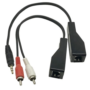 Seadream 30cm DC3.5mm Stereo and RCA Red White Analog Stereo Audio Balun Extender RJ45 Female Over Cat5/6/7 Ethernet Cable Up to 1000ft (DC3.5+RCA to RJ45)