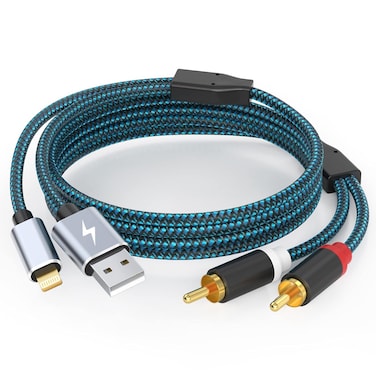 DCNETWORK Lightning to RCA Adapter with USB Charging Cable to 2 Male RCA Audio Aux Stereo Cable for Select iPhone, iPad Models for Power Amplifier, Car, Home Theater, Speaker and More 10FT