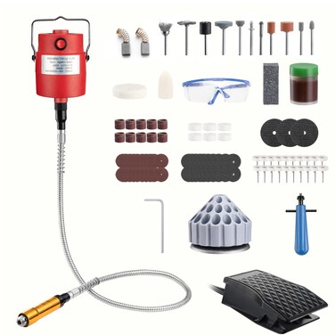 DZQ Flex Shaft Grinder 560W Rotary Tool Kit Rotary Carver with 3 Jaw Chuck 500-23000 RPM Foot Pedal Hanging Grinder with with Rotating Bur Holder for Grinding,Carving,Polishing,Engraving w/ 77pcs Accs