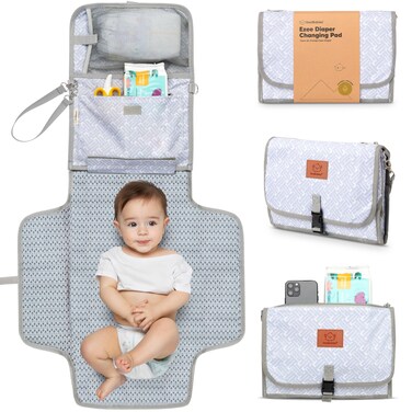 KeaBabies Portable Diaper Changing Pad - Waterproof Travel Changing Mat for Baby, Foldable Diaper Clutch, Detachable Baby Travel Diaper Mat for Diaper Changing Station, Diaper Change Mat(Gray Mod)