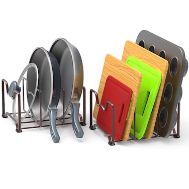 Simple Houseware Kitchen Cabinet Pantry and Bakeware Organizer Rack Holder, Bronze - 2 Pack