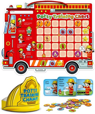 Potty Training Chart &amp; 35 Magnetic Stickers - Potty Chart, Potty Training Sticker Chart, Potty Training Chart for Toddlers Boys, Potty Chart for Girls with Stickers(Fireman Theme)