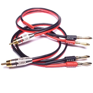 CESS-024-3f Speaker Cable with RCA Plug to 4mm Banana Plug, Pure Copper Gold-Plated Connectors, 400 Strands Tinned Copper Wire, Soft Silicone Rubber Cable (14AWG 3 Feet)