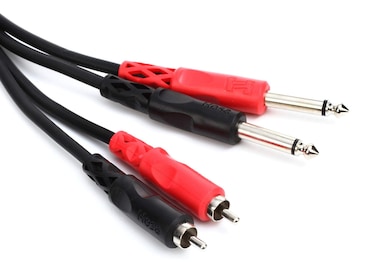 Hosa CPR-202 Dual 1/4" TS to Dual RCA Stereo Interconnect Cable, 2 Meters, 6.6 Feet, Black