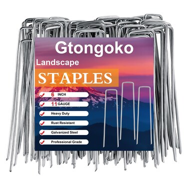 Gtongoko 120 Pack Galvanized Landscape Staples Garden Stakes Plant Cover Stakes 6 Inch 11 Gauge Lawn Staples Fence Stakes Ground Stakes for Landscaping Securing Weed Barrier Fabric