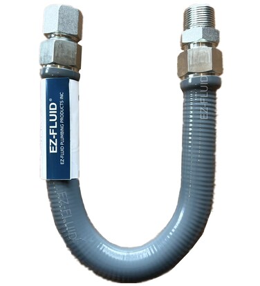 EZ-Fluid (1) 18" (1"OD) 3/4"MIP x 3/4"FIP High Flow Full Port Appliance Gas Connector, Grey/Gray PVC Coated Gas Flex Line,Stainless Steel, High Btu, Flexible Gas Connector Hose Supply, Indoor,Outdoor