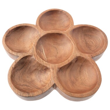 Karma, Acacia Wood Shaped Serving Bowl, Shaped Wooden Compartment Divided, Wood Accent-Plates Divided Dessert Dish Serving Trays Platters, Flower