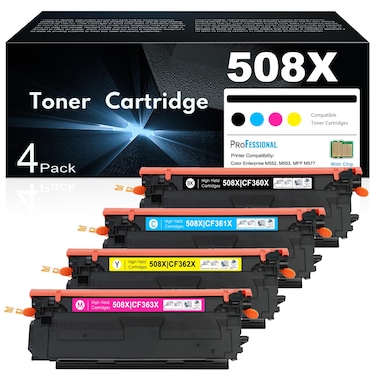 508X Toner Cartridge Set 4-Pack High Yield Replacement for HP 508X CF360X CF361X CF362X CF363X Remanufactured Toner Color M553 M552 MFP M577 Series Printer Ink (Black, Cyan, Magenta, Yellow)