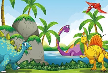 Yeele 7x5ft Dinosaur Backdrop Cartoon Jurassic Photography Background for Picture Party Banner Decor Kid Children Portrait Photo Booth Video Shooting Vinyl Drape Wallpaper Studio Props