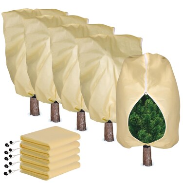 REAMIC Plant Covers Freeze Protection&iuml;&frac14;&OElig;5 Pack&iuml;&frac14;&OElig;Reusable Shrub Tree Plant Protection with Drawstring Zipper&iuml;&frac14;&circ;31.5" x 47.3"&iuml;&frac14;&permil; Frost Blanket for Winter Outdoor Garden Plants 2.82 oz/sq&iuml;&frac14;&circ;Beige&iuml;&frac14;&permil;