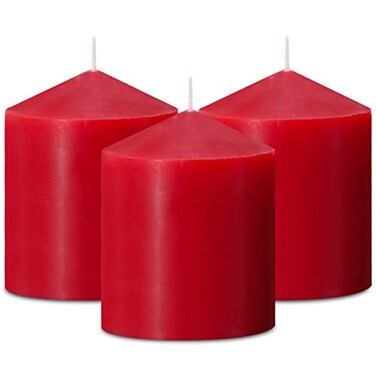 3x4 Inch Red Pillar Candles, 3 Packs Unscented Smokeless Dripless Cylinder Candles for Christmas, Wedding, Party, Home and Dinner Table, 45 Hours Burn