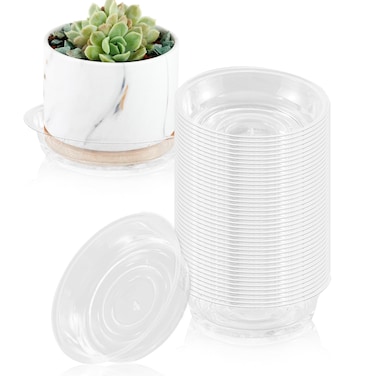 UltraOutlet 40 Pack 4 Inch Plant Saucer Clear Plant Saucers for Indoors Flower Pot Saucers Small Plant Plate Dish Plant Pot Saucers Plant Trays for Pots Bulk
