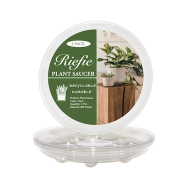 Riefie 5 Pack of 6 inch Plastic Plant Saucer, Clear Drip Trays for Indoors &amp; Outdoor Plants, Durable Thick Saucer for Flower Pot (6'')