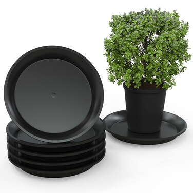 MegaSprout 6 Plant Saucer Trays 9 Inch   Sturdy Plastic Plant Trays for Pots &amp; Planters   Protect &amp; Enhance Surfaces with Black Round Flower Pot Saucers   Large Plant Saucers for Indoors