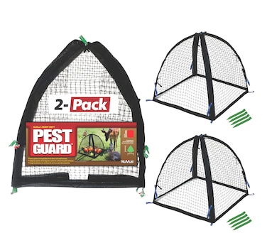 NuVue Products 32100 Pop-Up Garden Netting Pest Guard Covers with Ground Spikes, Mesh Plant Cover Tents for Pest and Animal Control, Pack of 2, Black, 22" x 22" x 22