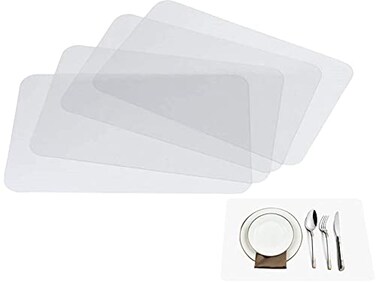 Thstheaven Clear Place Mats,Translucent Plastic Placemats Set for Dining Table, Keeps Table or Desktop Cloth Cleaner, Washable, Heat Resistant, Non-Slip (4)