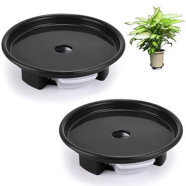 Skelang Plant Pot Saucer 8.5 Inches, Plant Stand with Water Catcher, Flower Pot Drip Tray, Load Capacity 44 Lbs, Pack of 2 (Black)