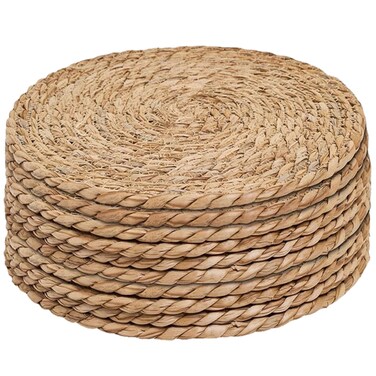 HOIRIX Round Woven Placemats Set of 10,12" Rattan Placemats,Braided Wicker Table Mats Natural Woven Place Mats for Dining Table (12inch Set of 10)