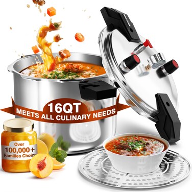 Wantjoin 16 Quart Pressure Canner &amp; Cooker   Commercial Aluminum Canner   Induction Compatible   Pressure Gauge &amp; Pressure Regulator   Multi Pressure Levels&amp; Easy Locking   Silver, WZ-DB16