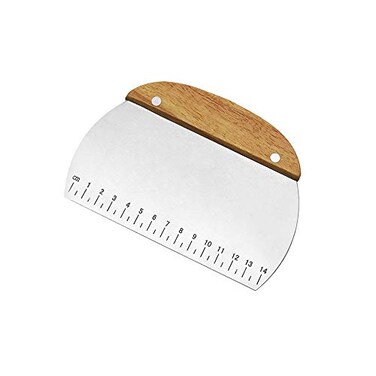 TINMIX Dough Scraper, Stainless Steel Dough Pastry Scraper Cutter Chopper with Non-Slip Grip and Measurements for Kitchen Baking Tools (Wood Handle)
