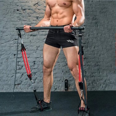 Professional Pilates Bar Kit with 6 Removable Elastic Adjustable Resistance Band Pilates Stick Sit-Up 180 lbs